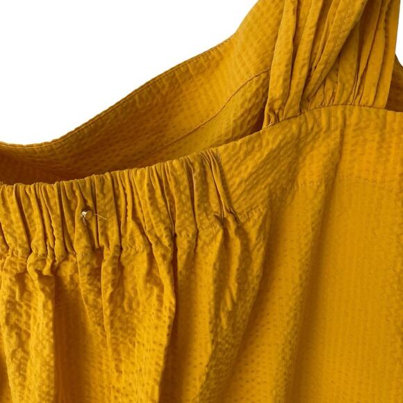 Cuyana Yellow Seersucker Twisted One Shoulder Dress size medium with pockets - Picture 7 of 10